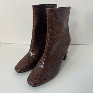 Lulus Mid-Calf Brown Faux Crocodile Skin 3.5 Inch High Heel Boots Women's‎ 11